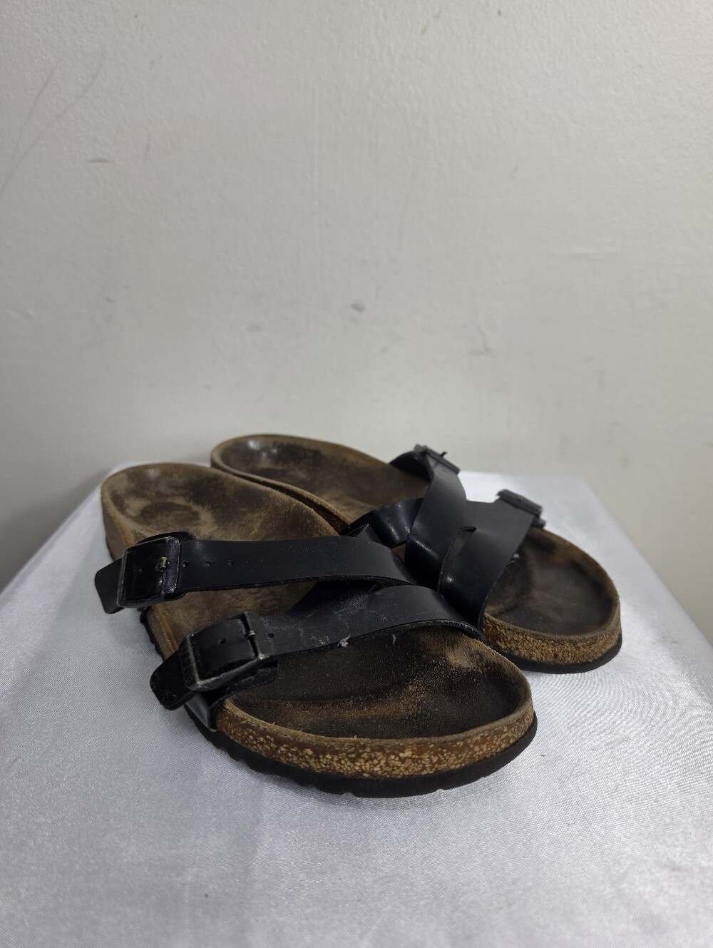 Birkenstock Black Two-Strap Cork Footbed Sandals